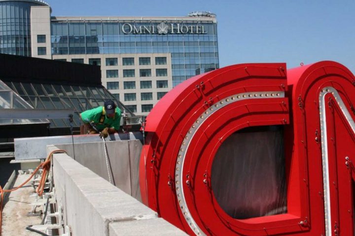 Presto commercial building restoration experts rigging swing stage