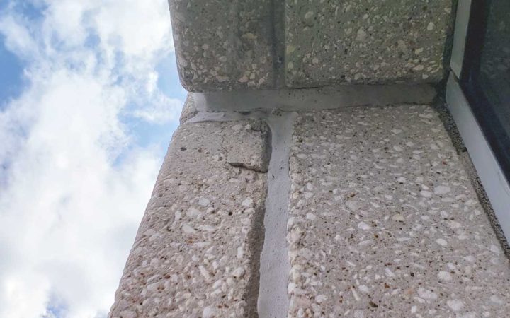 Example of dried out old caulking that needs to be replaced using commercial caulking and sealant services