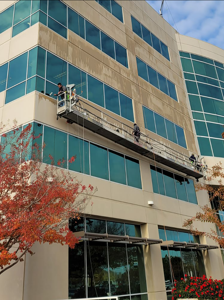 Window Glass and Precast Stone Restoration for Building Facade in Sacramento, CA